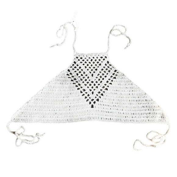 Boho Handmade White Crochet Halter Crop Top - Picture 3 of 7